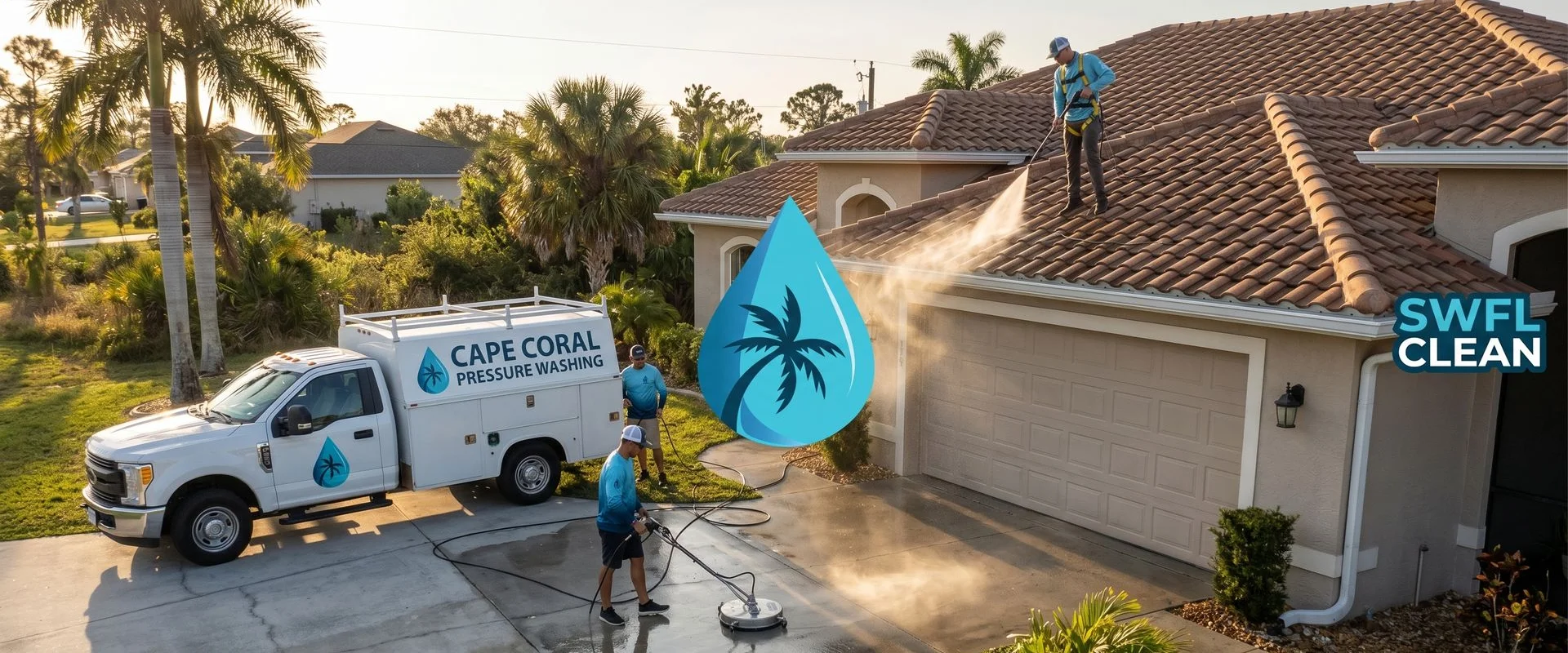 Pressure washing crew working in Fort Myers